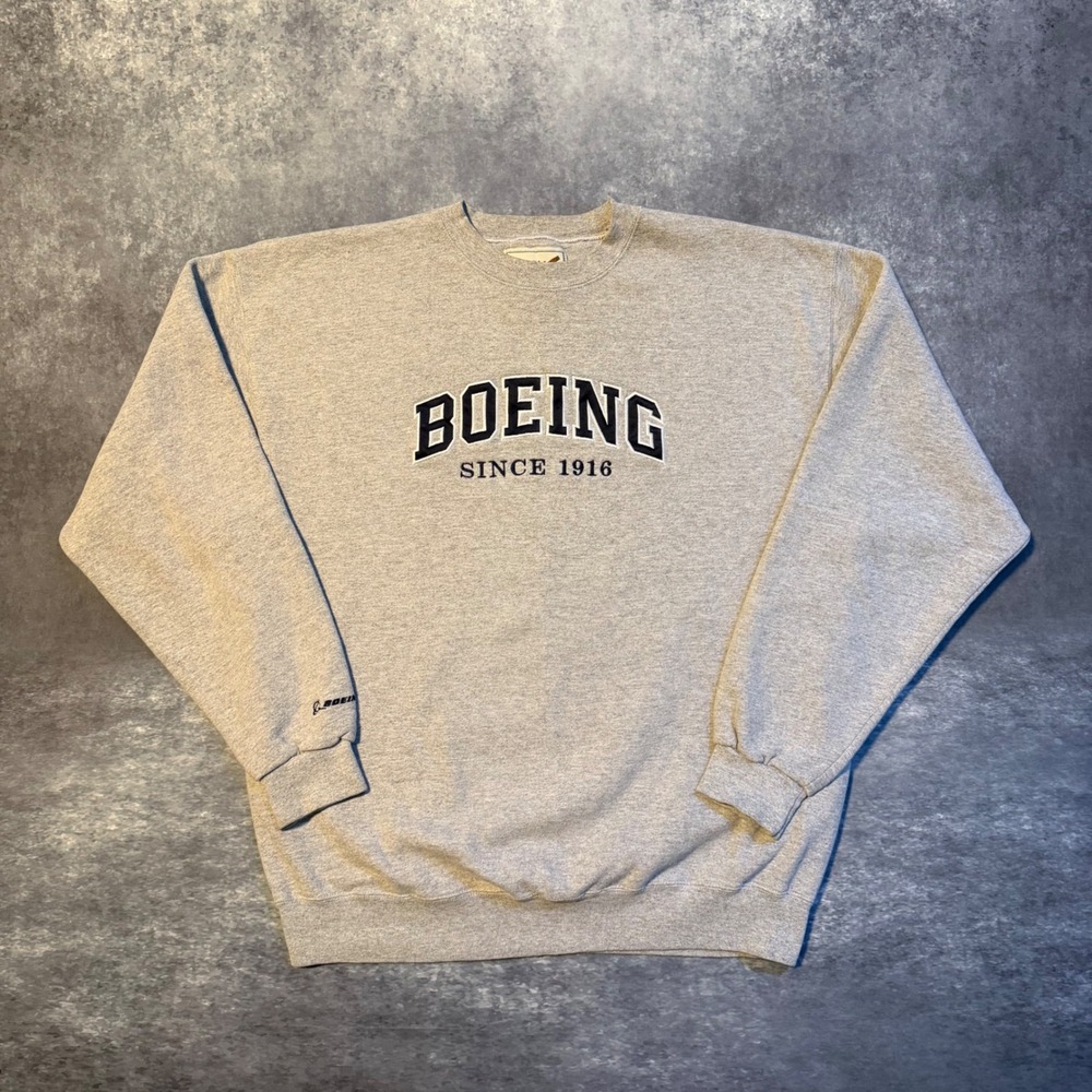 Vintage 90s Oarsman 913 Boeing Sweatshirt XL Gray Embroidered Crewneck Vtg